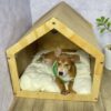 Nhà cho chó mèo bằng gỗ bọc vải KÈM NỆM BÔNG