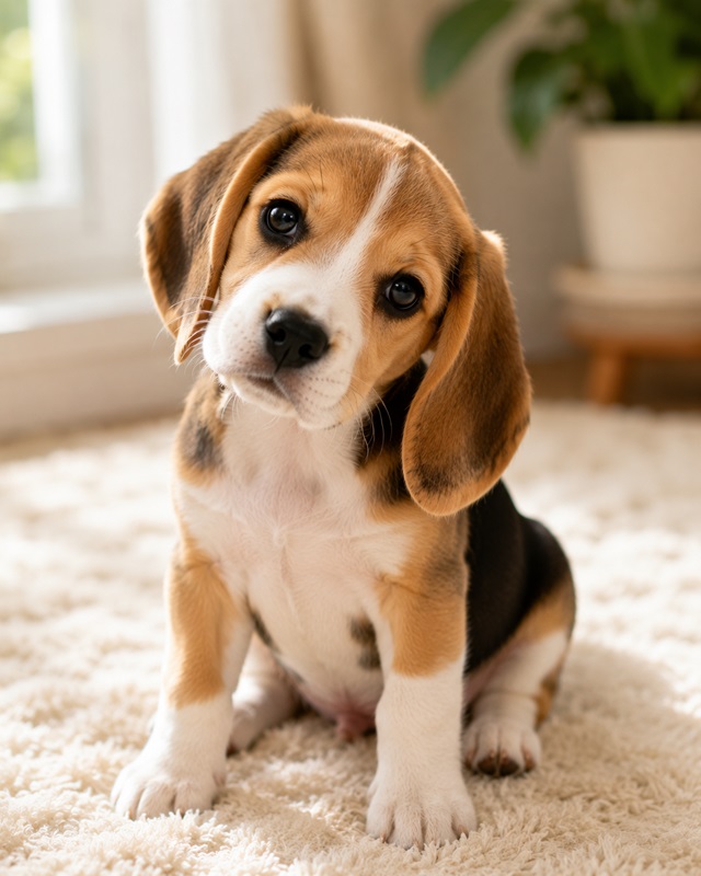 Chó Beagle con nghiêng đầu nhìn máy ảnh