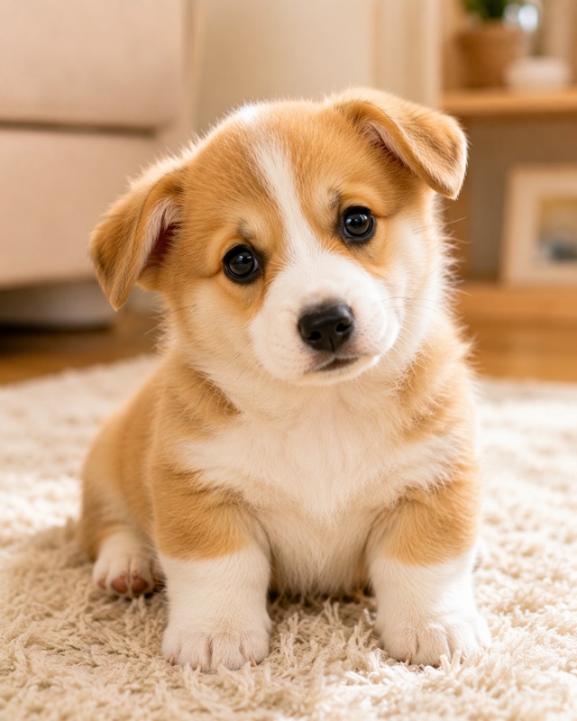 Chó Corgi con với đôi tai chưa dựng hoàn toàn