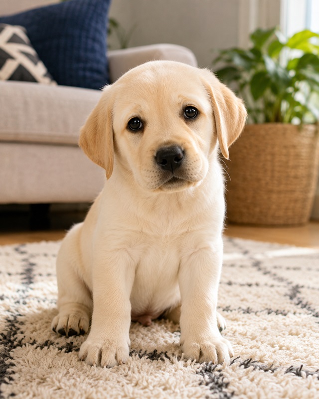 Chó Labrador con ngồi trên thảm
