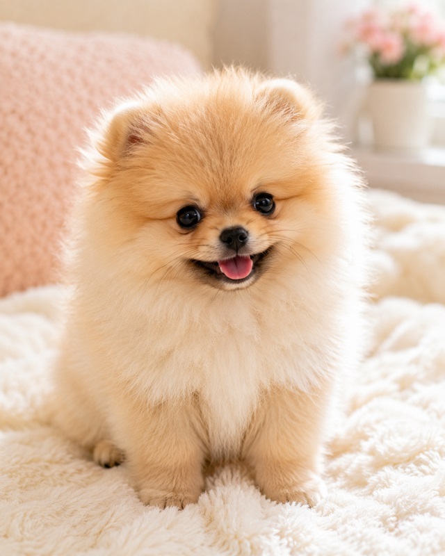 Chó Pomeranian nhỏ với bộ lông bông xù