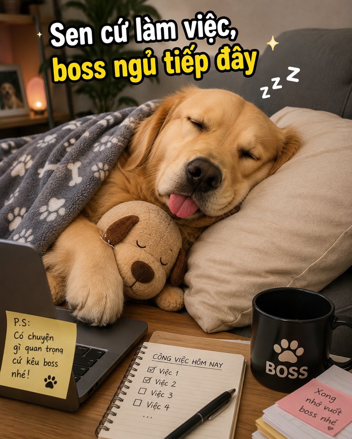 Sen cứ làm việc, boss ngủ tiếp đây